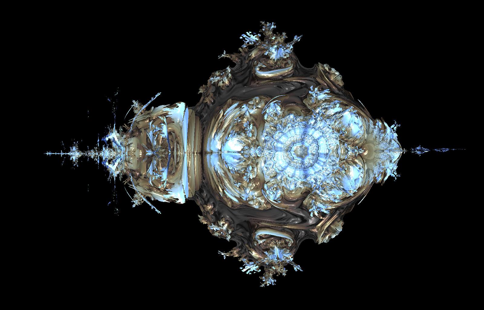 Mandelbulb (Power 2) with a polar offest, in blue and gold.
