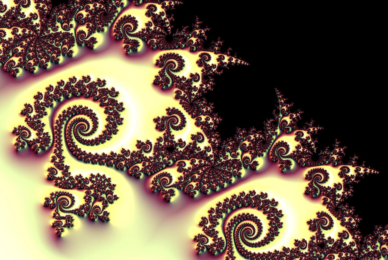 Beautiful bronze and gold baroque spirals from the Mandelbrot set.